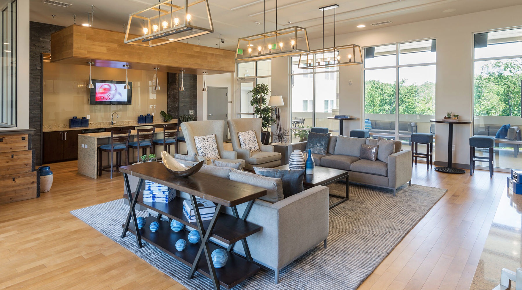 Access to resident only features lounge area with seating and large windows